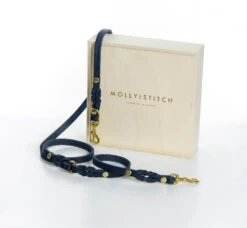 Laisse En Cuir Pour Chien Souple Réglable (2x) -Produits Chien Chat Magasin 2x adj navy gold min 1