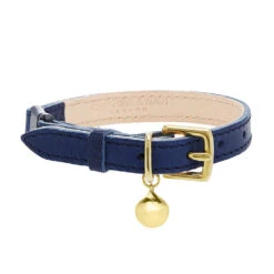 Collier Pour Chat En Cuir Bleu Pop (2 Couleurs) -Produits Chien Chat Magasin Cheahire and Wain navy blue luxury leather cat collar