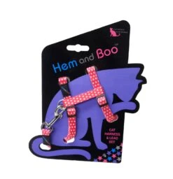 Harnais Et Laisse à Pois Pour Chat -Produits Chien Chat Magasin Hem and Boo Red Spotty Cat Harness Lead Set