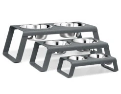 Double écuelle Surélevée Alu Design Pour Chien Desco -Produits Chien Chat Magasin mc c06 005 01 stapel eat desco powder coated grey 1